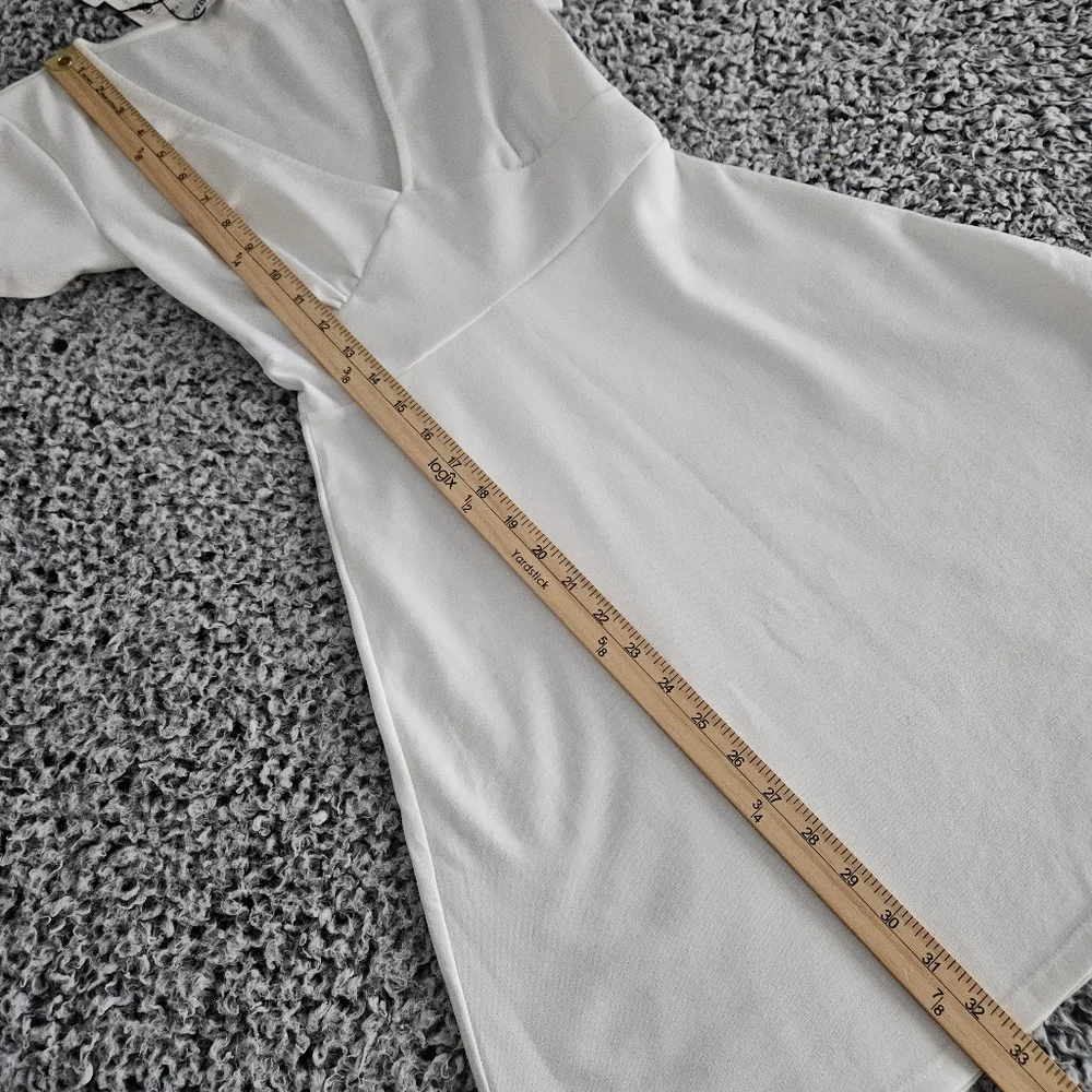 Zara White Mini Dress Small Short Sleeves V-Neck A-Line Graduation Bachelorette - Picture 10 of 10